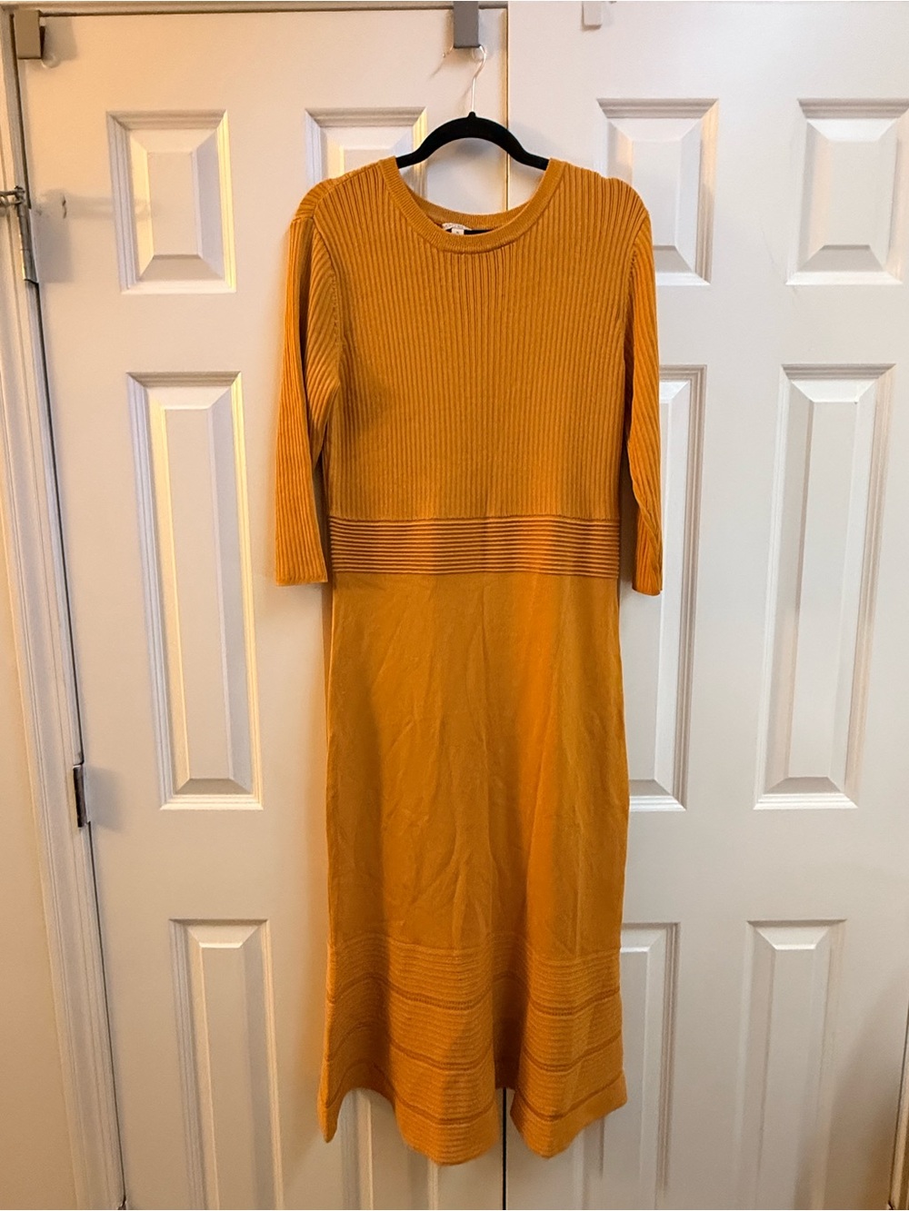 Women's Mustard Ribbed Knit Dress - Casual Elegant